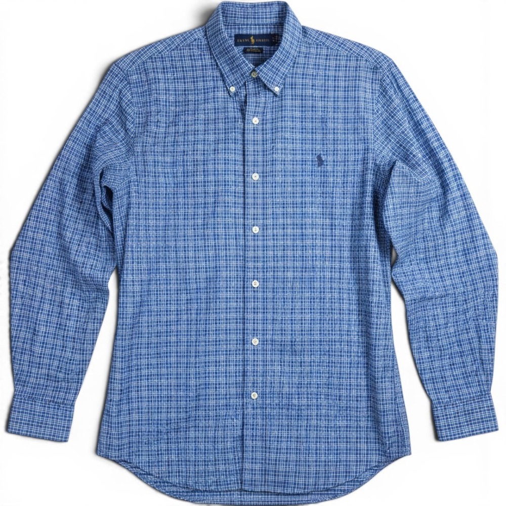 Ralph Lauren Classic Fit Performance Shirt Mens Medium Blue Plaid Button Down